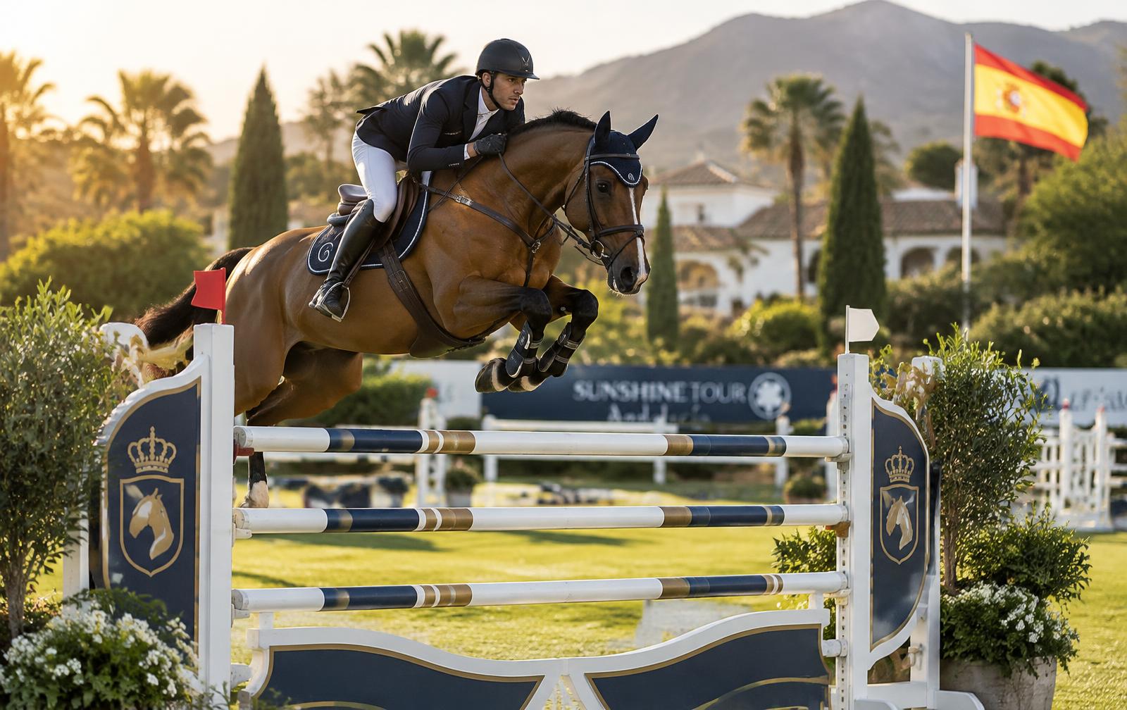 Jinete y caballo saltando un obstáculo en un concurso